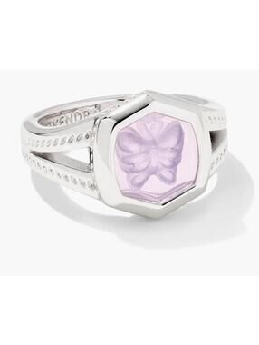 Kendra Scott Silver Davie Lavender Buttefly Intaglio Stament Ring Size 6